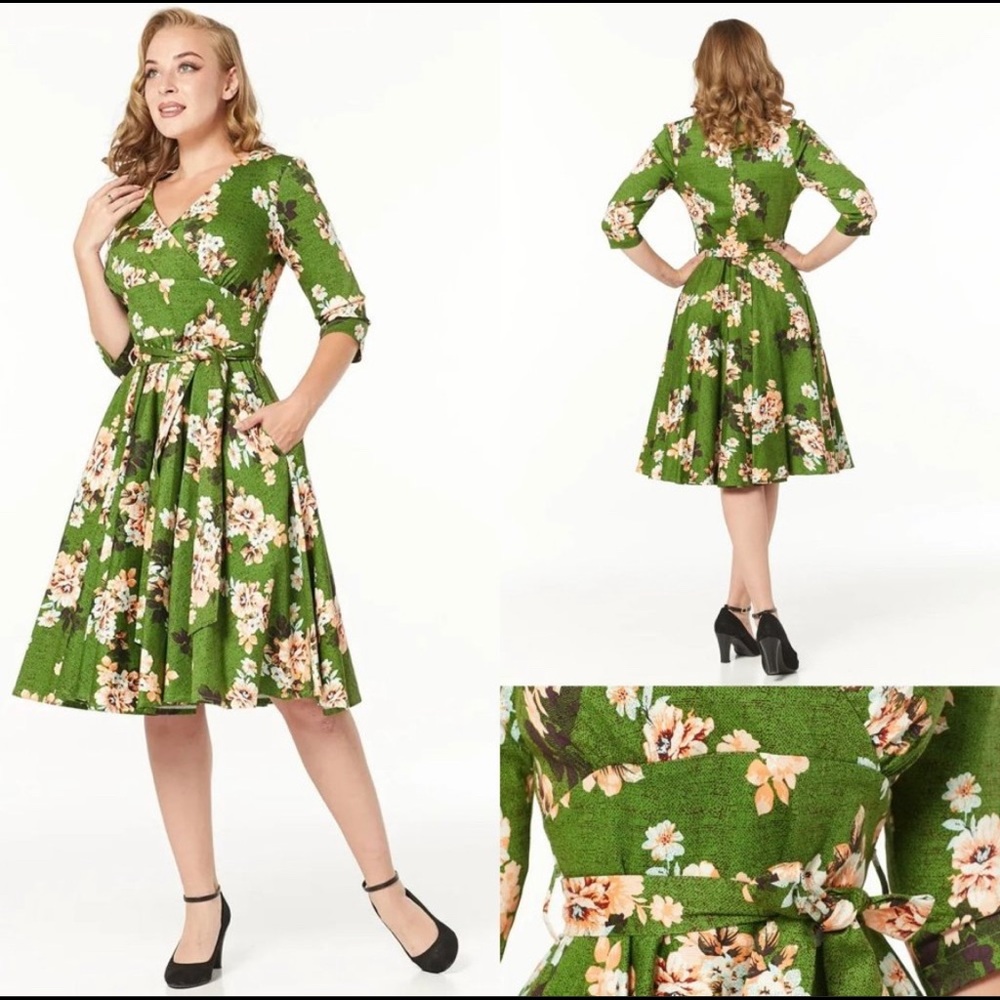 1950s Style 3/4 Sleeve Swing Dress
